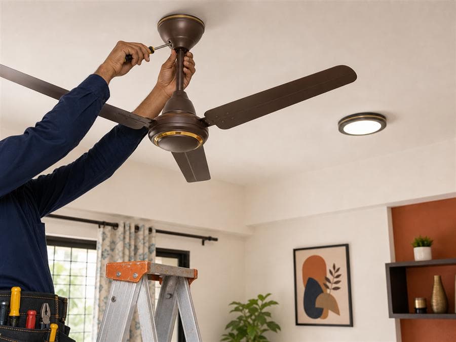 फॅन आणि लाईट fitting करणाऱ्या electrician सेवेचा फोटो